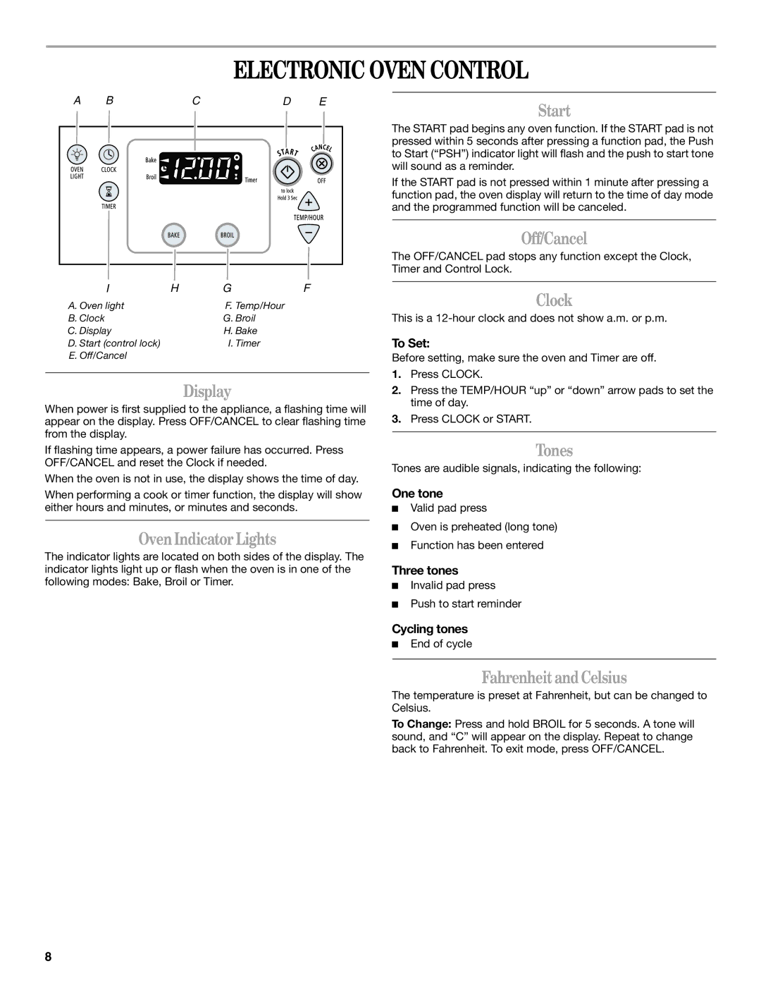 Whirlpool SF114PXS manual Electronic Oven Control 