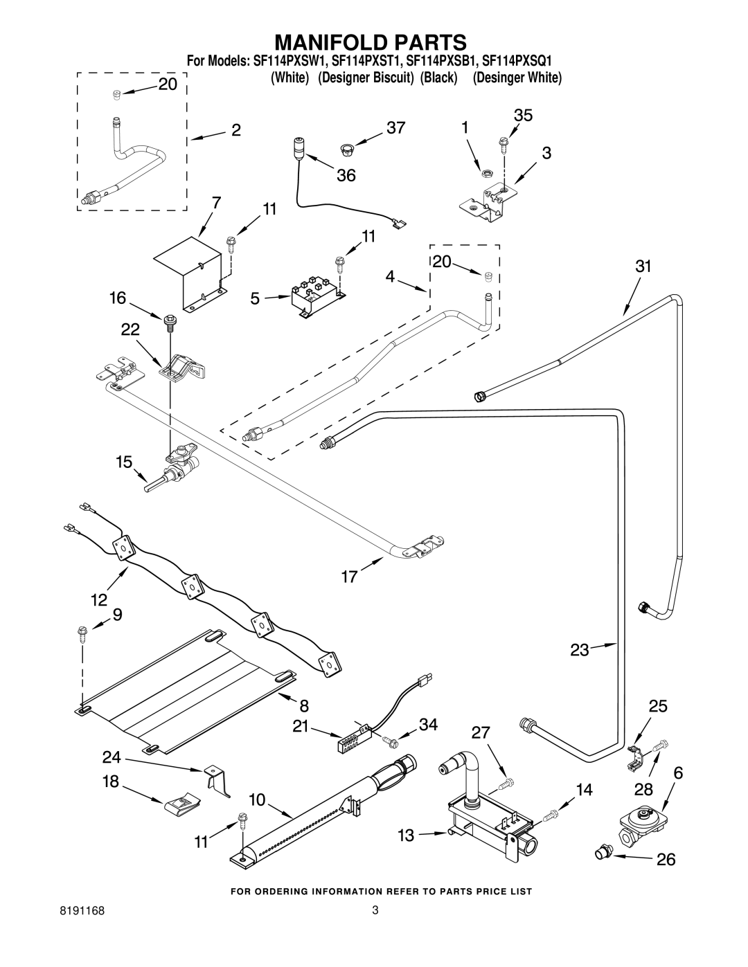 Whirlpool SF114PXSB1, SF114PXSW1, SF114PXST1, SF114PXSQ1 manual Manifold Parts 