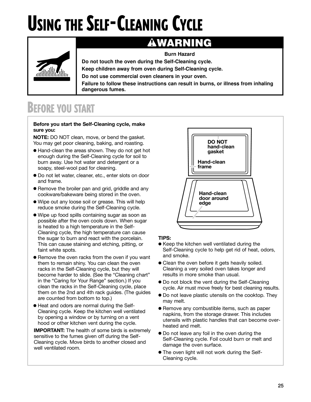 Whirlpool SF195LEH warranty Before YOU Start, Before you start the Self-Cleaning cycle, make sure you, Tips 