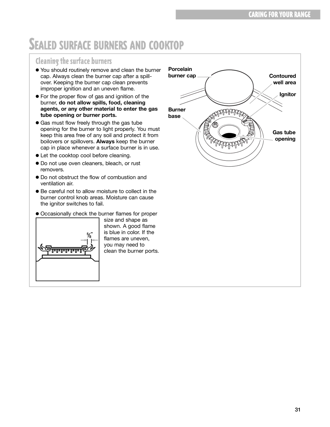 Whirlpool SF195LEH warranty Sealed Surface Burners and Cooktop 