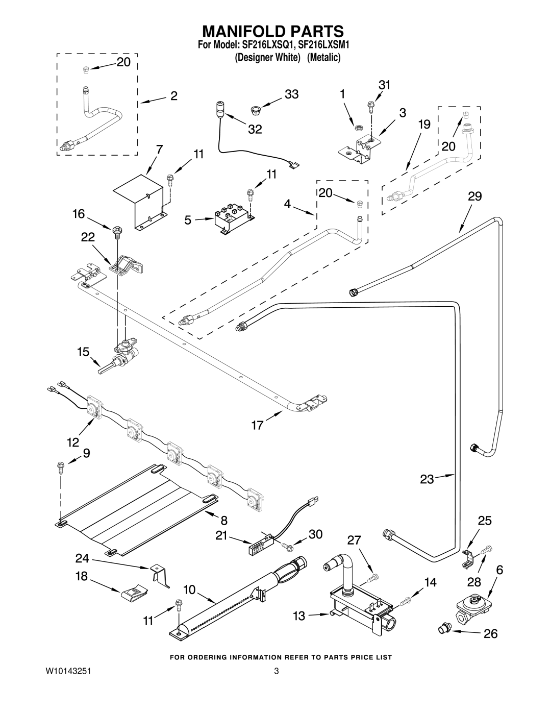 Whirlpool SF216LXS manual Manifold Parts 