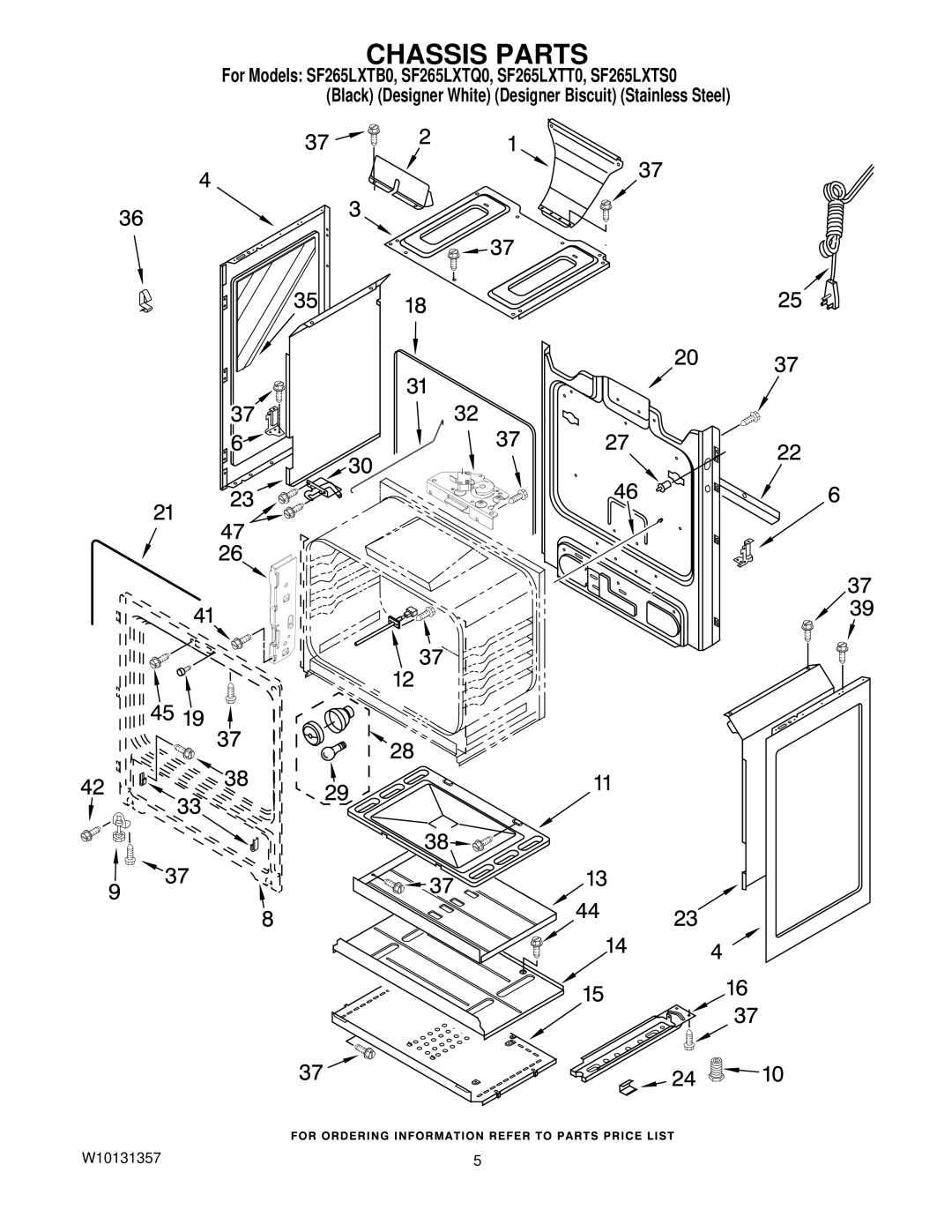 Whirlpool SF265LXTQ0, SF265LXTT0, SF265LXTS0, SF265LXTB0 installation instructions Chassis Parts 