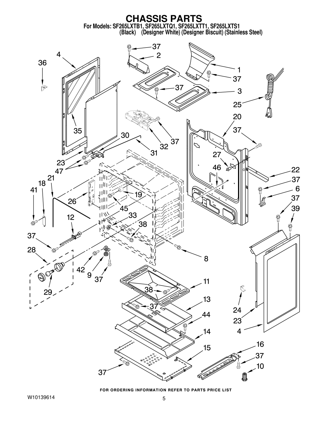 Whirlpool SF265LXTS1, SF265LXTT1, SF265LXTB1, SF265LXTQ1 installation instructions Chassis Parts 