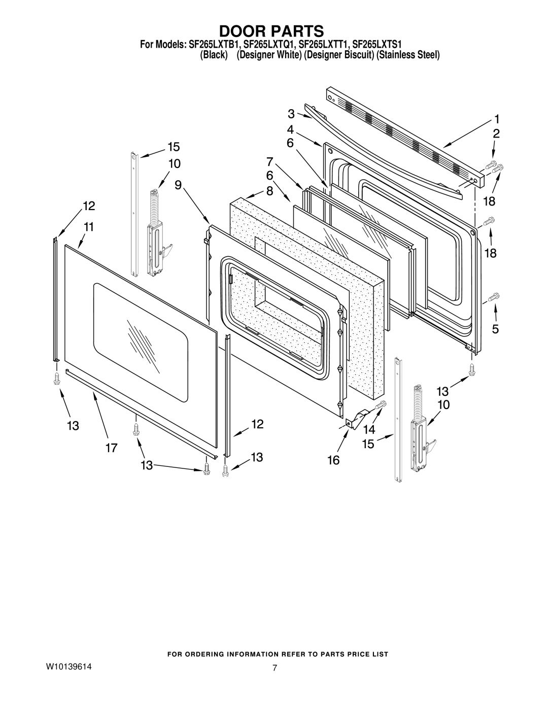 Whirlpool SF265LXTQ1, SF265LXTT1, SF265LXTS1, SF265LXTB1 installation instructions Door Parts 