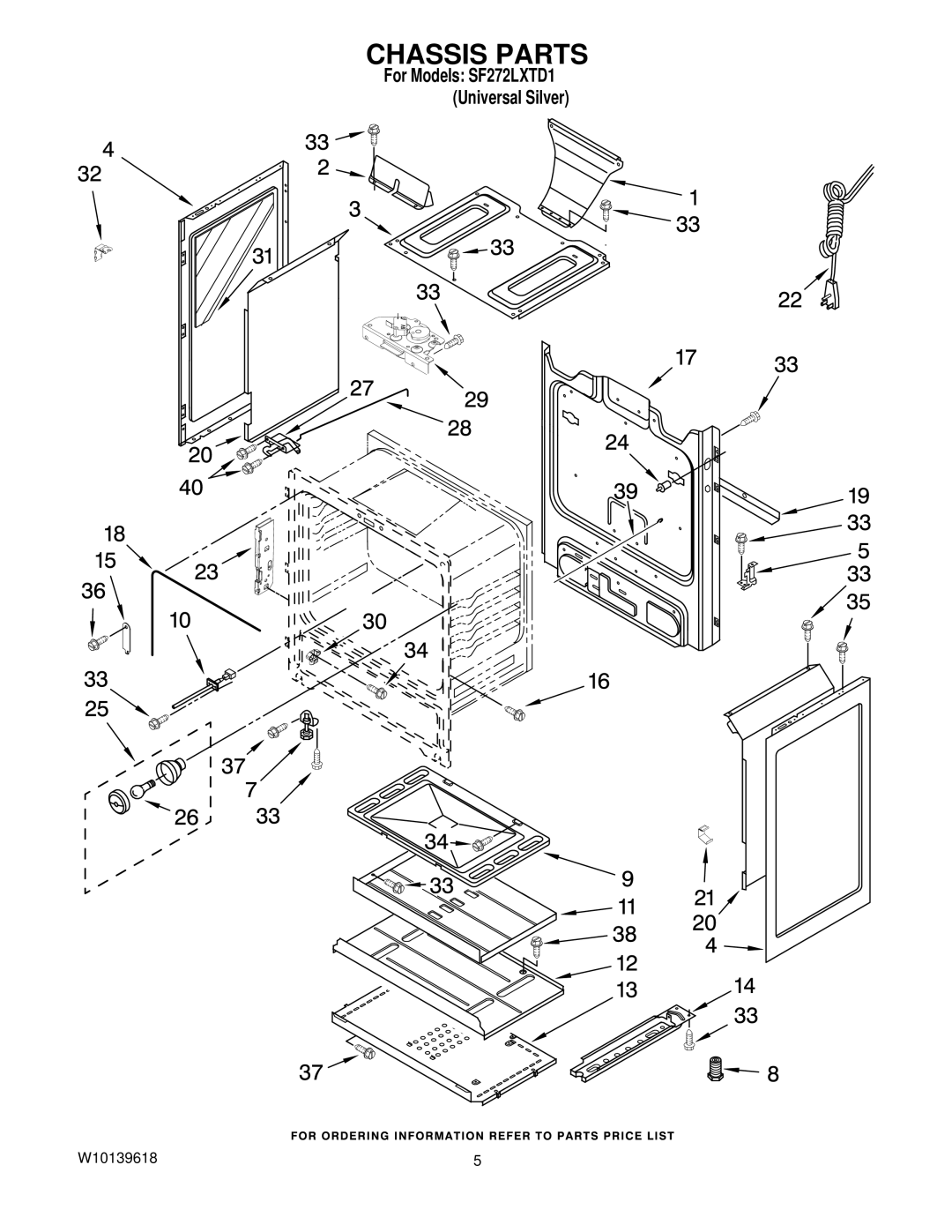 Whirlpool SF272LXTD1 installation instructions Chassis Parts 