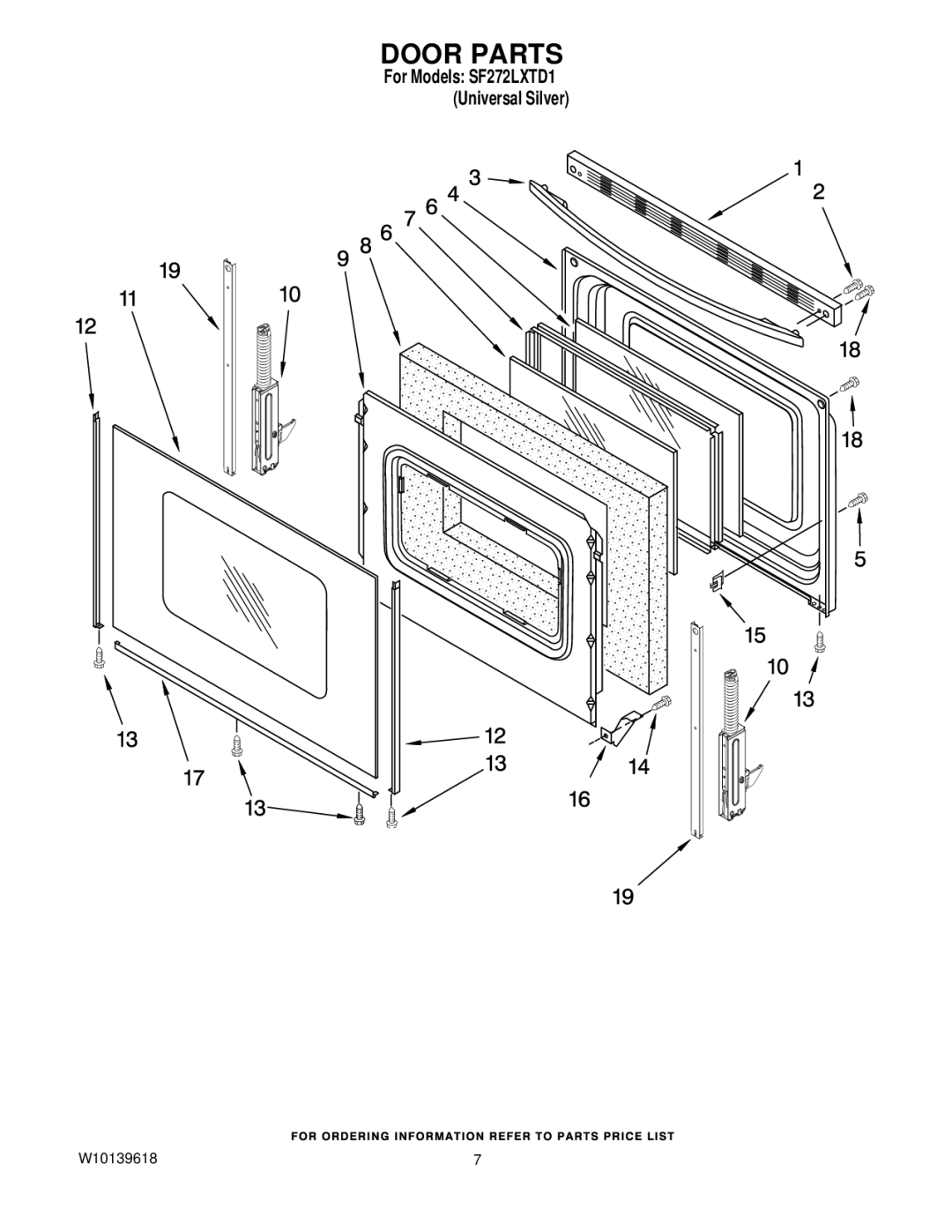 Whirlpool SF272LXTD1 installation instructions Door Parts 