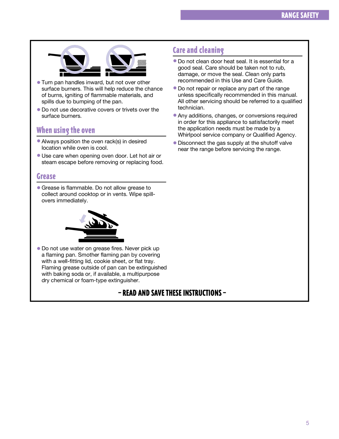 Whirlpool SF302BSE, SF3000SE warranty When using the oven, Care and cleaning, Grease 