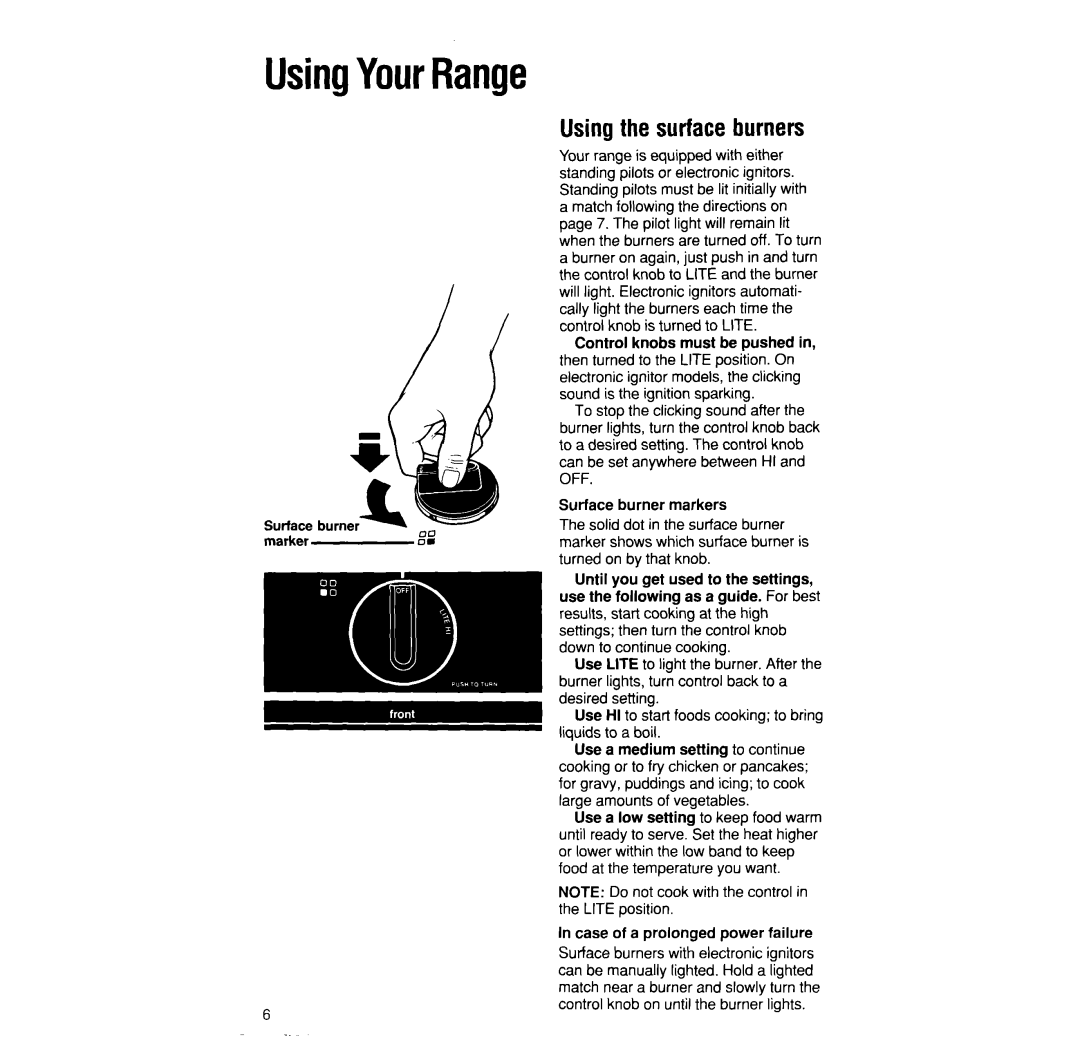 Whirlpool SF3000SW/EW manual UsingYourRange, Usingthe surfaceburners 