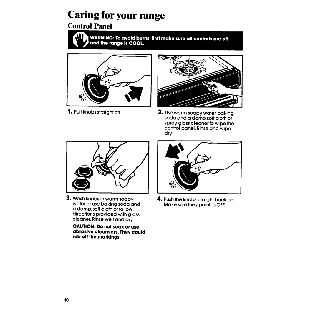 Whirlpool SF3004SR manual Caring for your range, Control Panel 