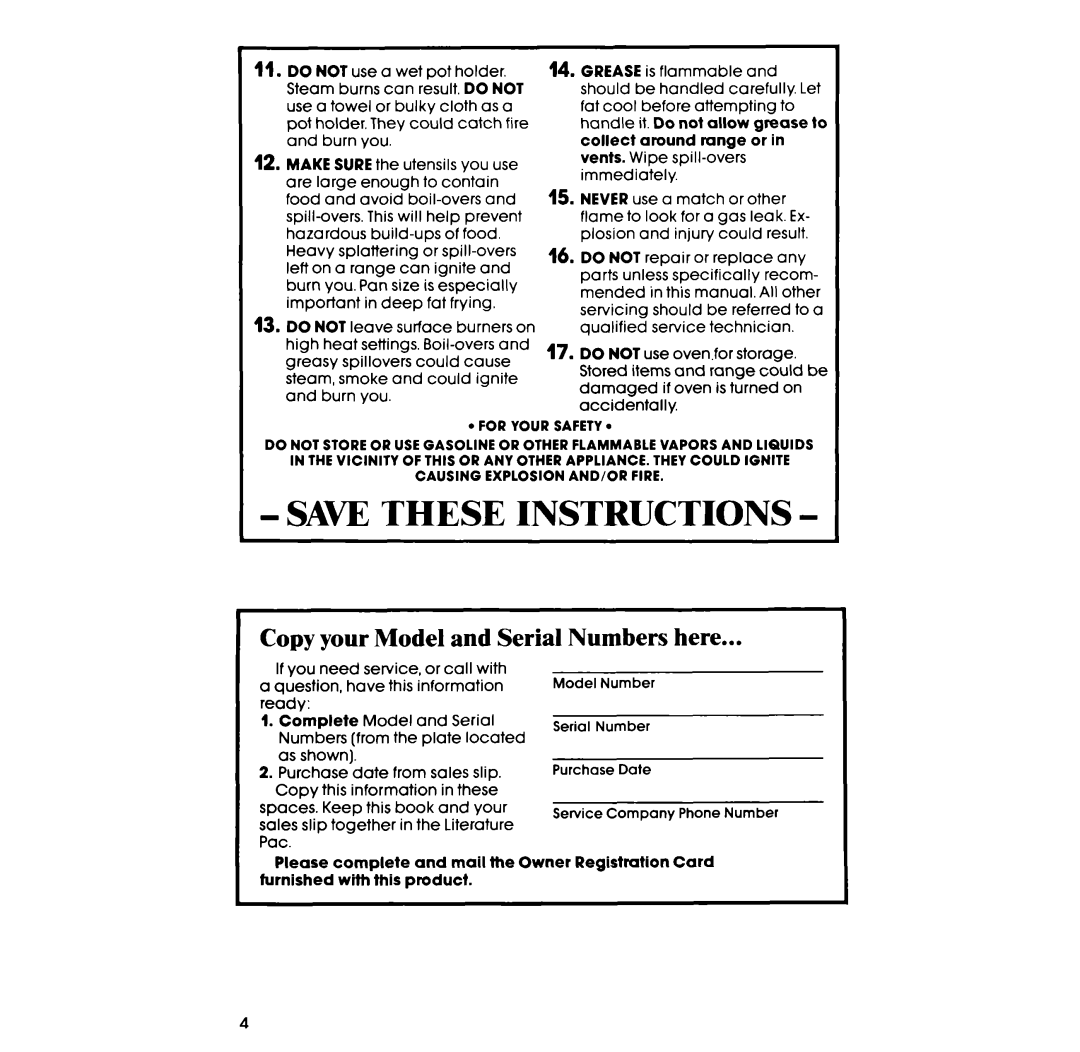 Whirlpool SF3004SR manual SAW These Instructions, Copy your Model and Serial Numbers here 