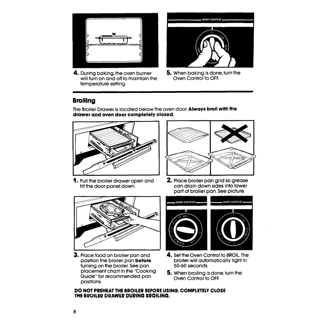 Whirlpool SF3004SR manual Broiling 