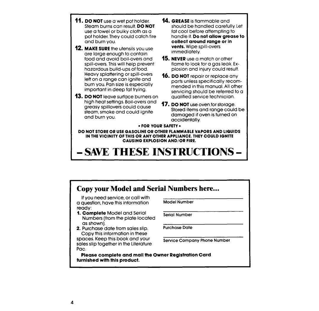 Whirlpool SF3004SR manual Saw These Instructions, Copy your Model and Serial Numbers here 
