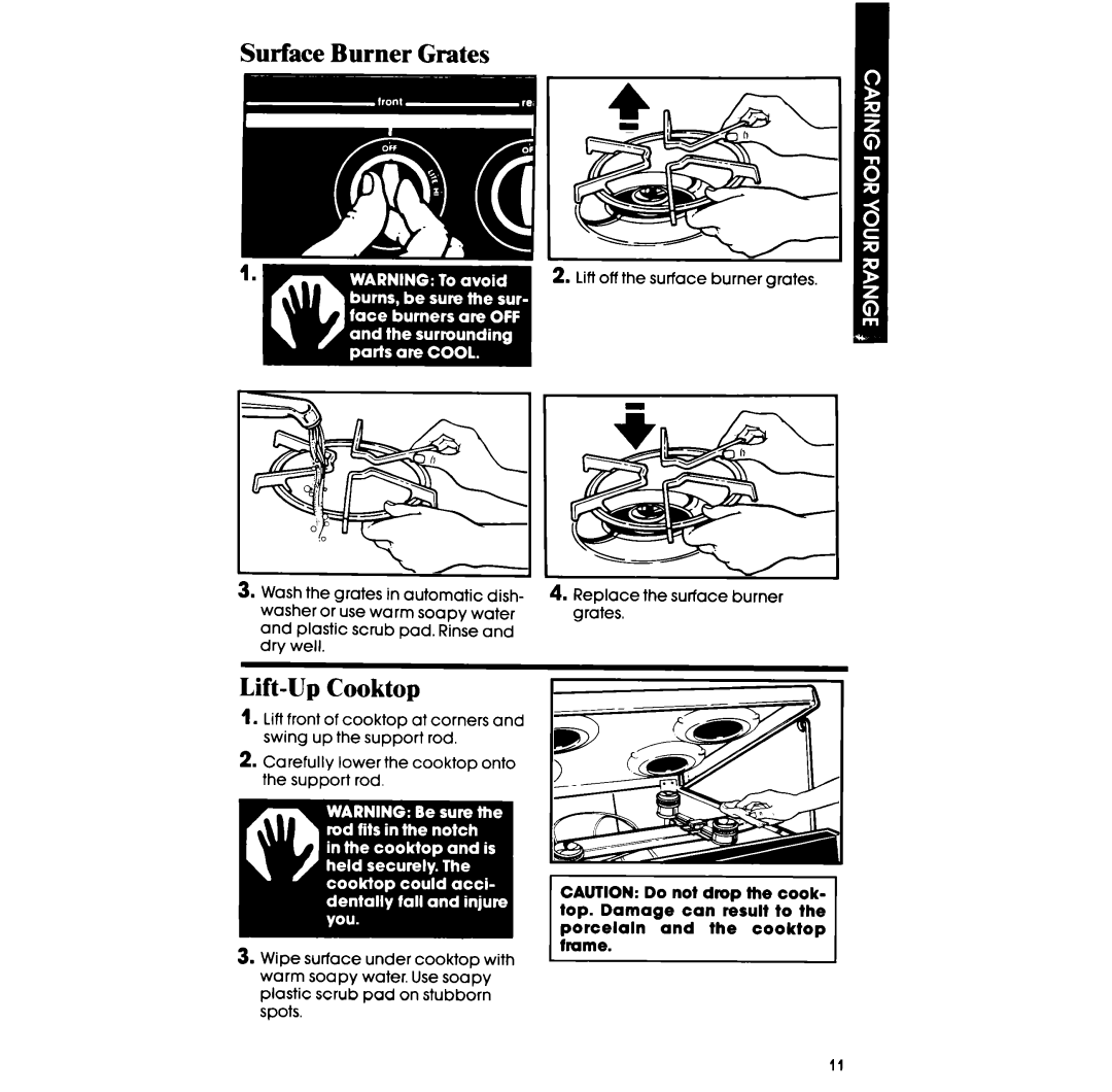 Whirlpool SF3007SR, SF300BSR manual Surface Burner Grates, Lift-Up Cooktop 