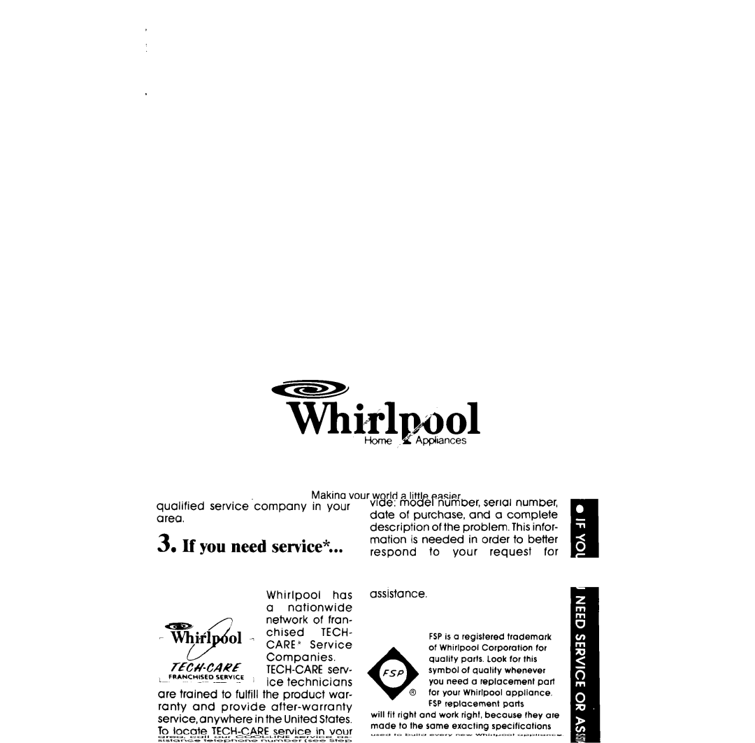 Whirlpool SF300BSR, SF3007SR manual 