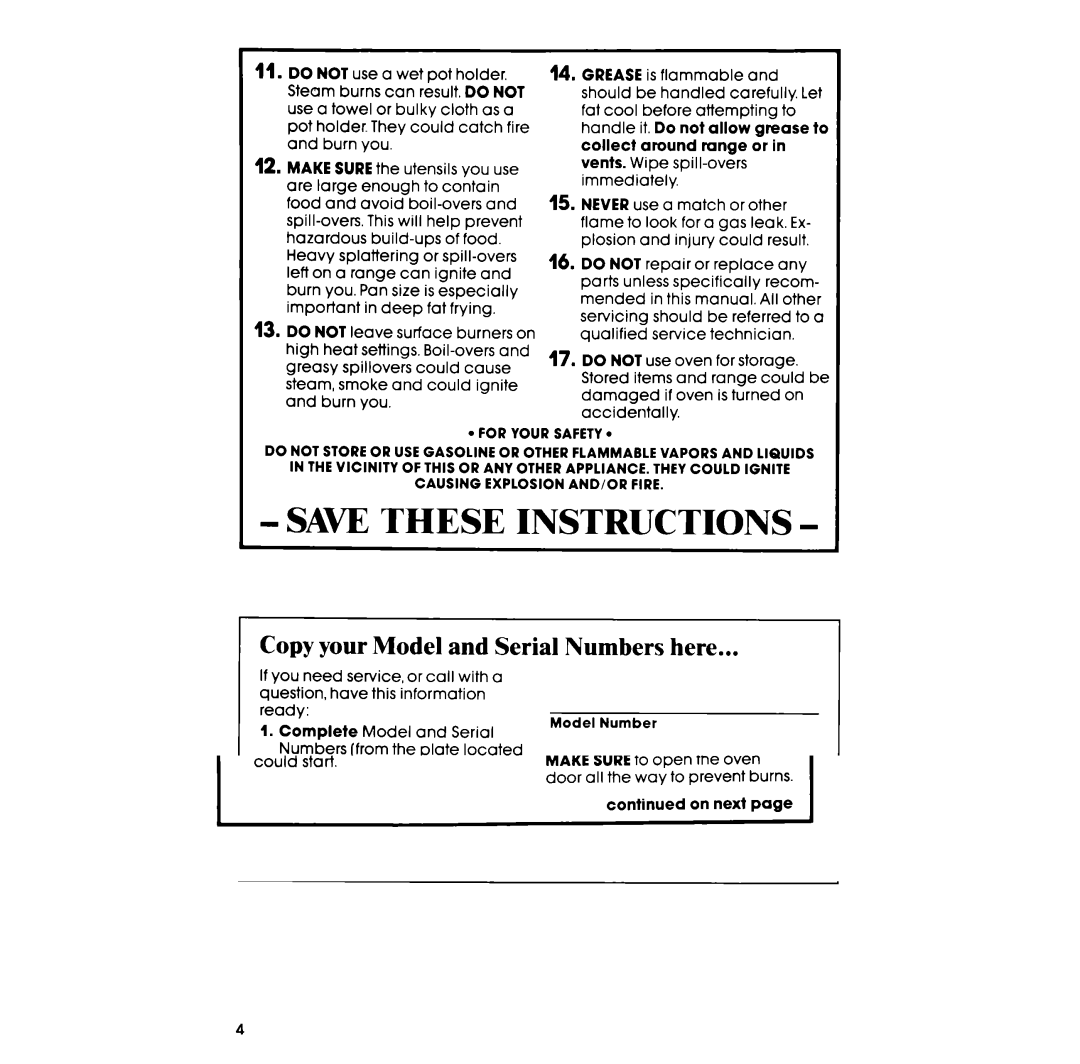 Whirlpool SF300BSR, SF3007SR manual SAW These Instructions, Copy your Model and Serial Numbers here 