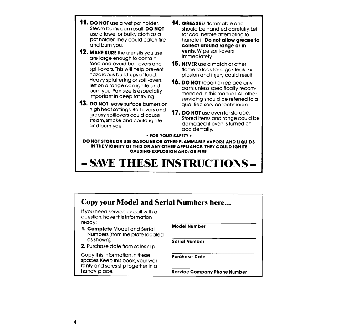 Whirlpool SF300BSR, SF3007SR manual Saw These Instructions, Copy your Model and Serial Numbers here 