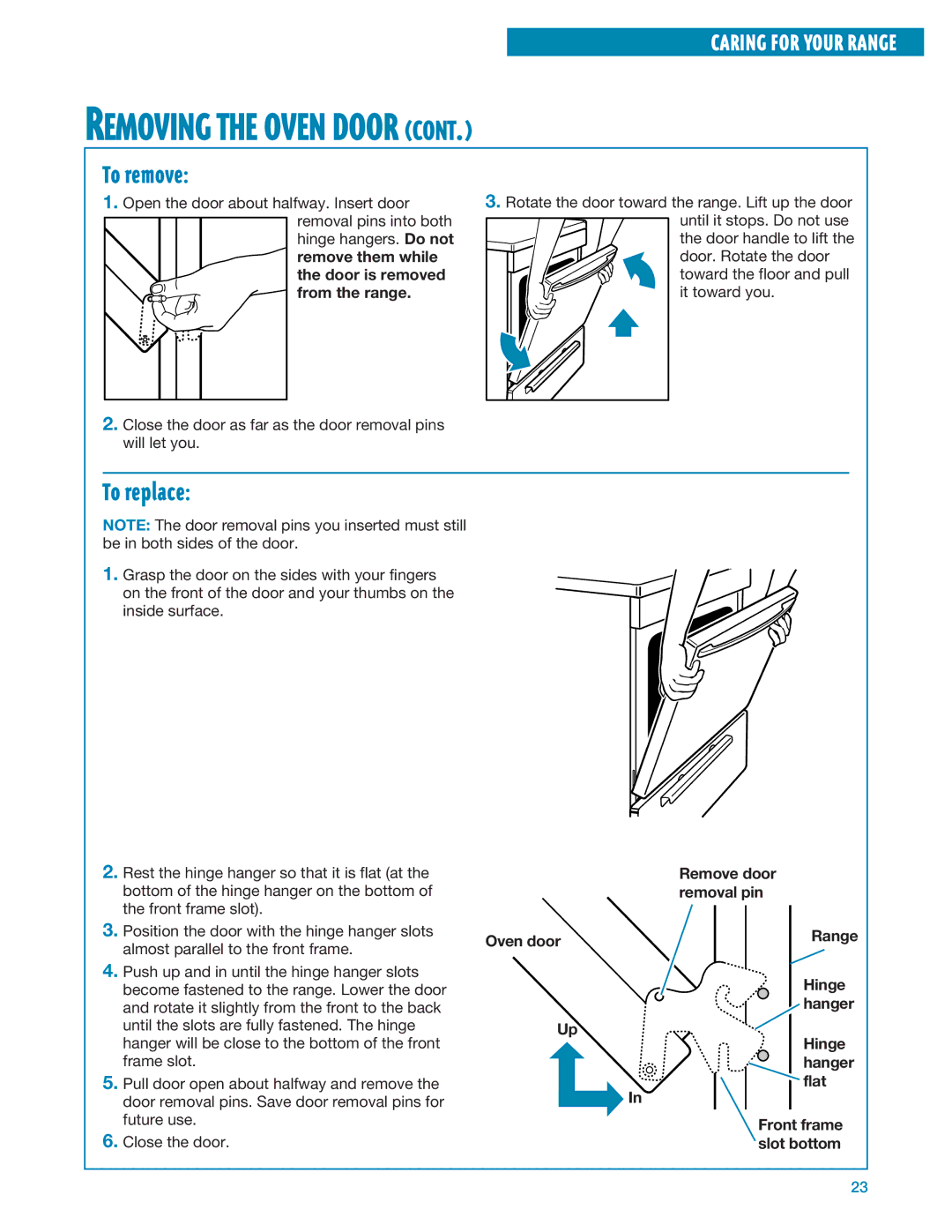 Whirlpool SF304PEE, SF3020EE, SF305PEE warranty To remove, To replace, From the range 