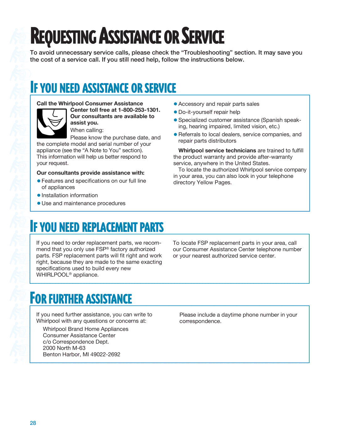 Whirlpool SF305PEE warranty If YOU Need Replacement Parts, For Further Assistance, Our consultants provide assistance with 