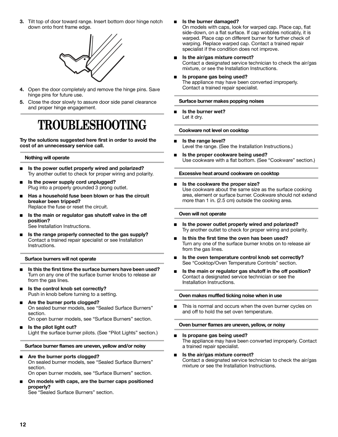 Whirlpool SF3020EK, SF3020SK, SF302BSK, SF310PEK, SF303PEK manual Troubleshooting 