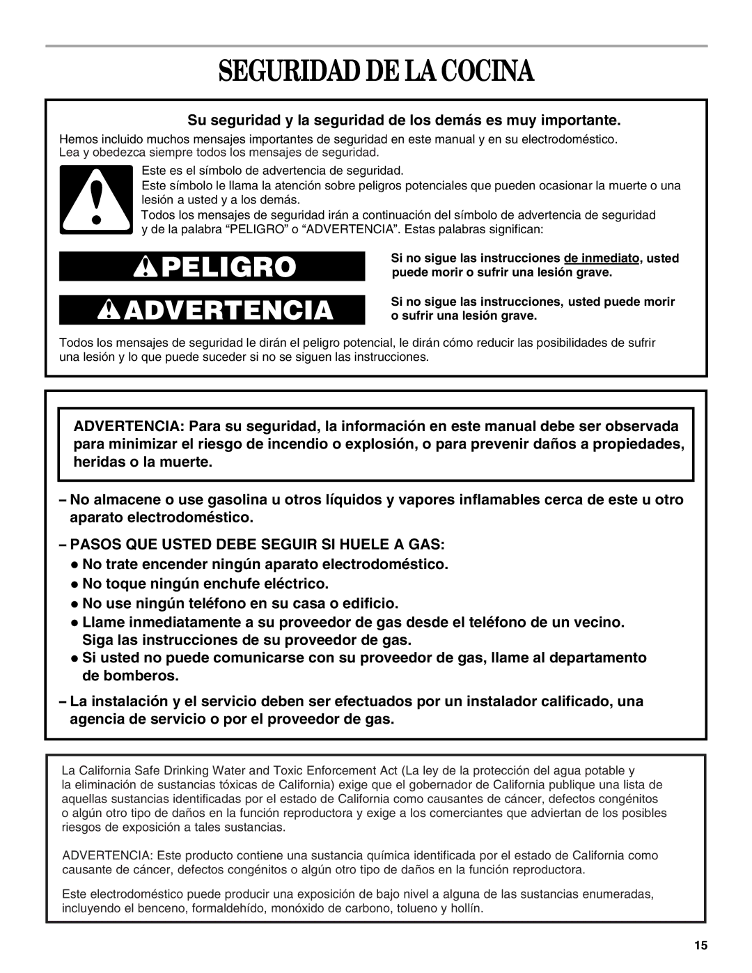 Whirlpool SF3020SK, SF302BSK, SF3020EK Seguridad DE LA Cocina, Su seguridad y la seguridad de los demás es muy importante 