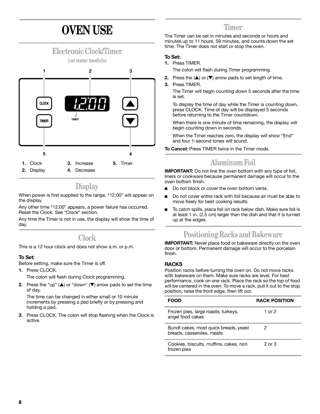 Whirlpool SF310PEK, SF3020SK, SF302BSK, SF3020EK, SF303PEK manual Oven USE 