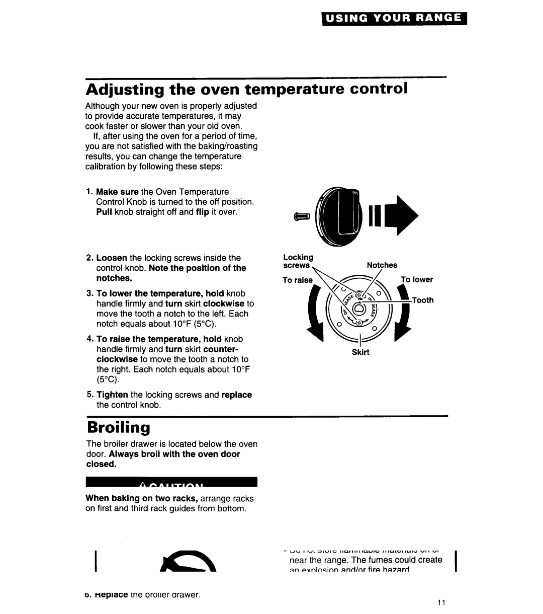 Whirlpool SF305BSW/EW, SF3020SW/EW manual Adjusting the oven temperature, Broiling, Control 