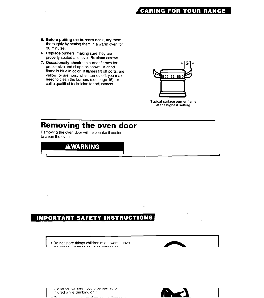 Whirlpool SF302BEA, SF302BSA, SF3000EY, SF3000SY, SF302PSY manual Removing the oven door, To remove 