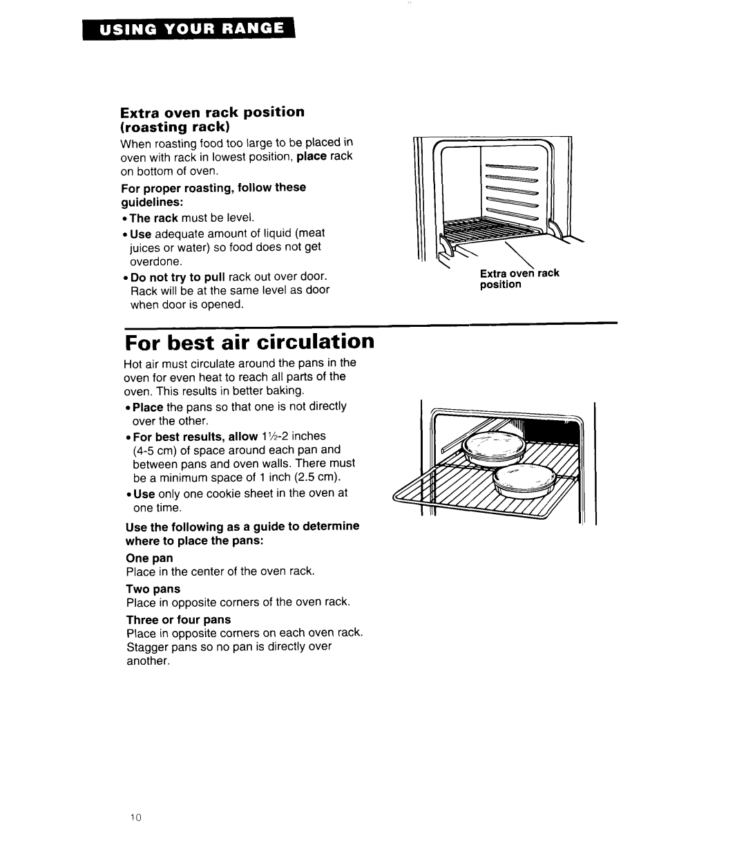 Whirlpool SF304BSA, SF302BSA/BEA, 8SF302PSY warranty For best air circulation, Extra oven rack position roasting rack 