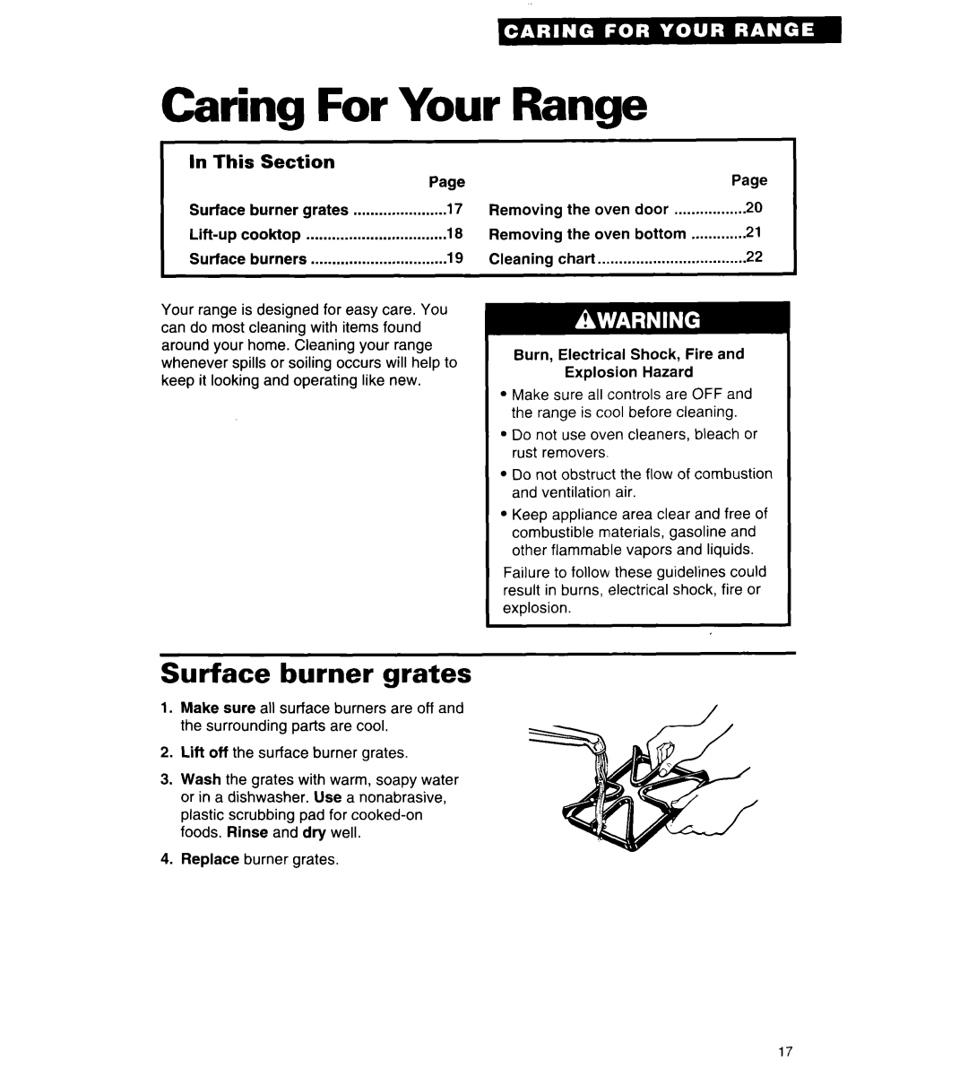 Whirlpool 8SF302PSY, SF302BSA/BEA, SF304BSA warranty Caring For Your Range, Surface burner grates, This Section 