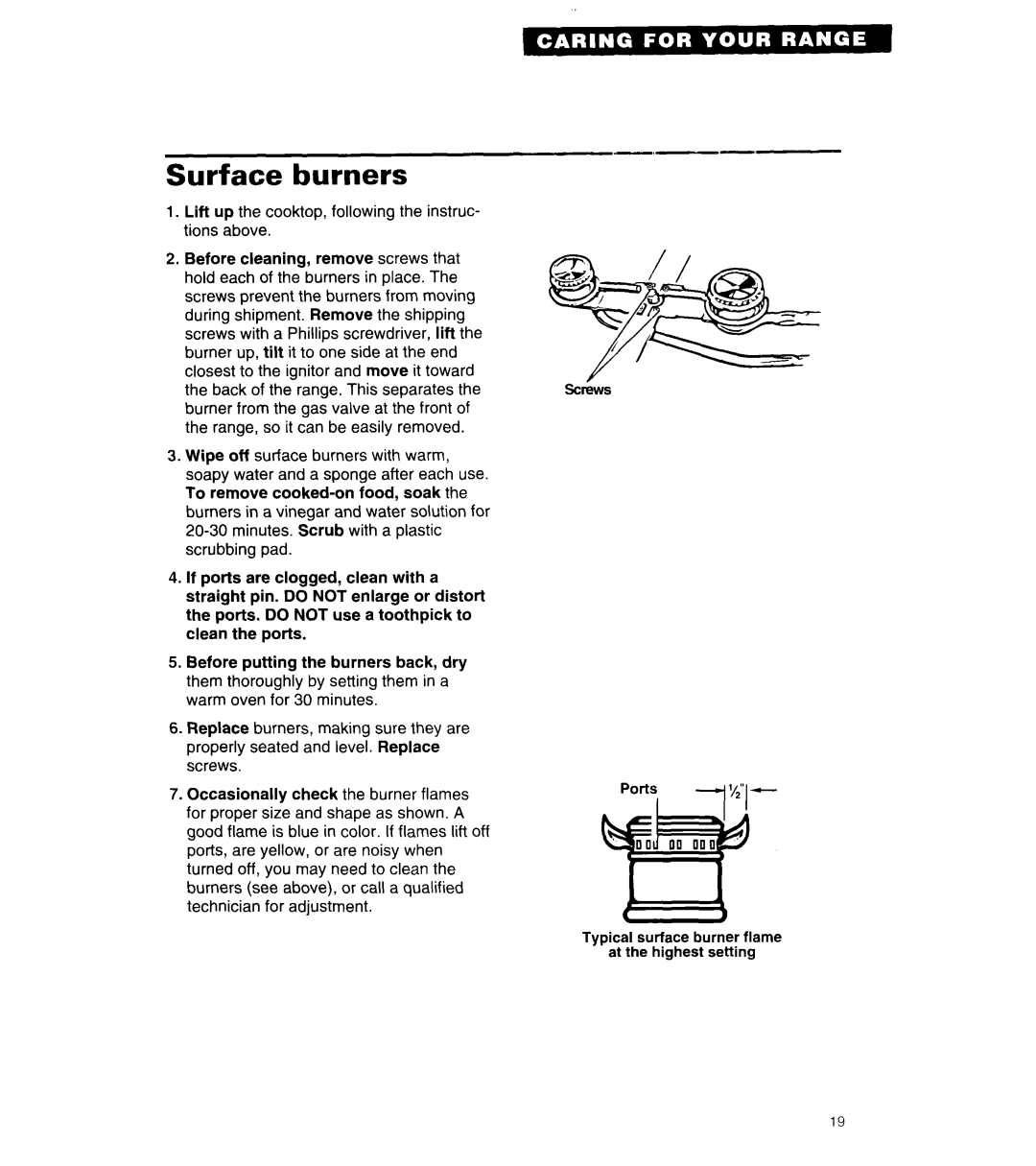 Whirlpool SF304BSA, SF302BSA/BEA, 8SF302PSY warranty Surface burners 