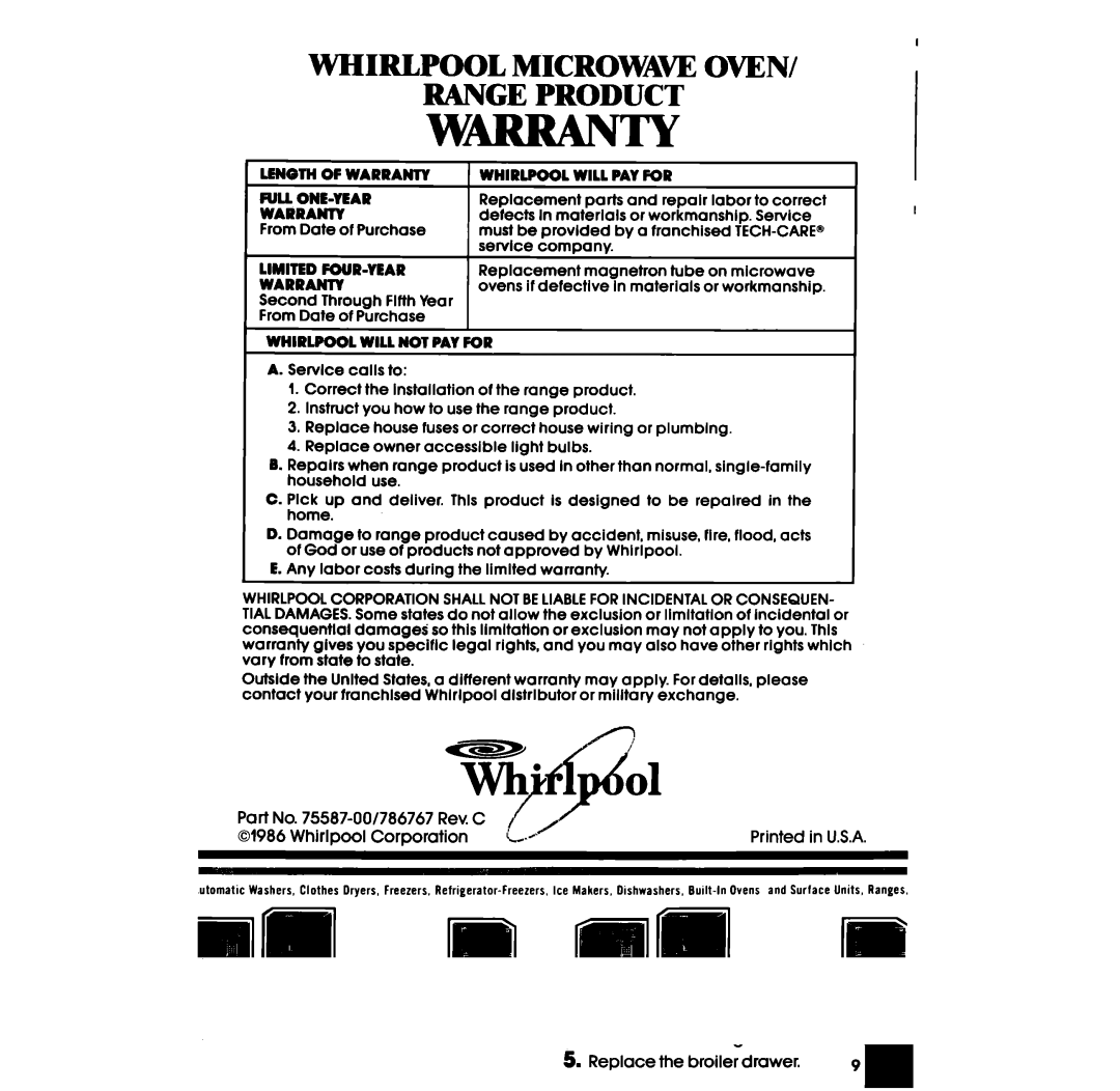 Whirlpool SF302BSR, SF302EER, SF3020ER, SF302BER, SF3020SR, SF305ESR, SF332BSR, SF332BER Whirlpool Microwaw Oven Range Product 