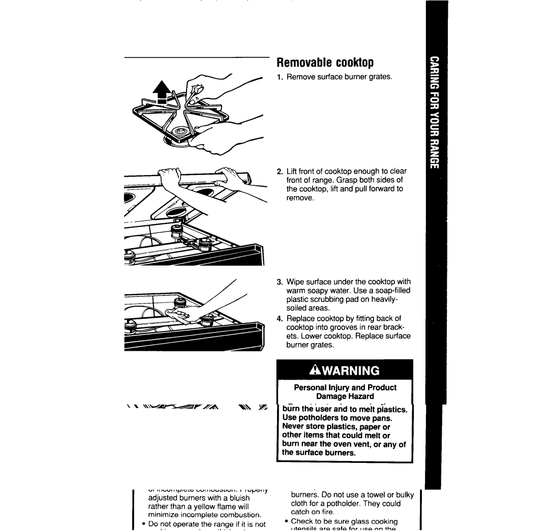 Whirlpool SF3020EW, SF302BSW, SF302BEW, SF3020SW, SF332BEW, SF332BSW manual Removablecooktop 