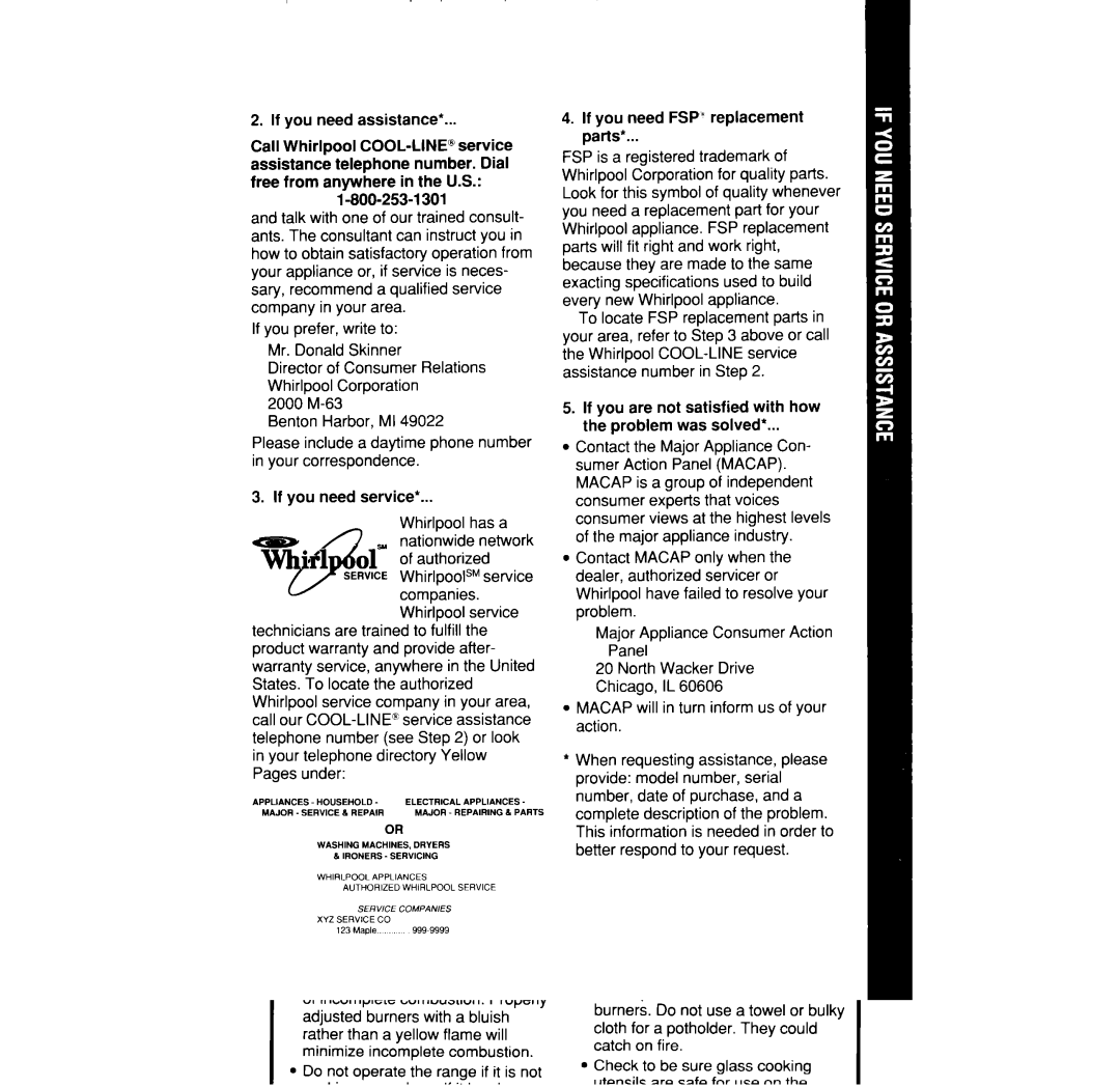 Whirlpool SF332BSW, SF302BSW, SF302BEW manual If you need assistance’, 800-253-l, If you prefer, write to Mr. Donald Skinner 