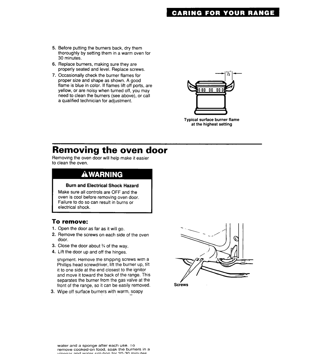 Whirlpool SF304BSY, SF302BSY/BEY, SF3000SY/EY important safety instructions Removing the oven door, To remove 