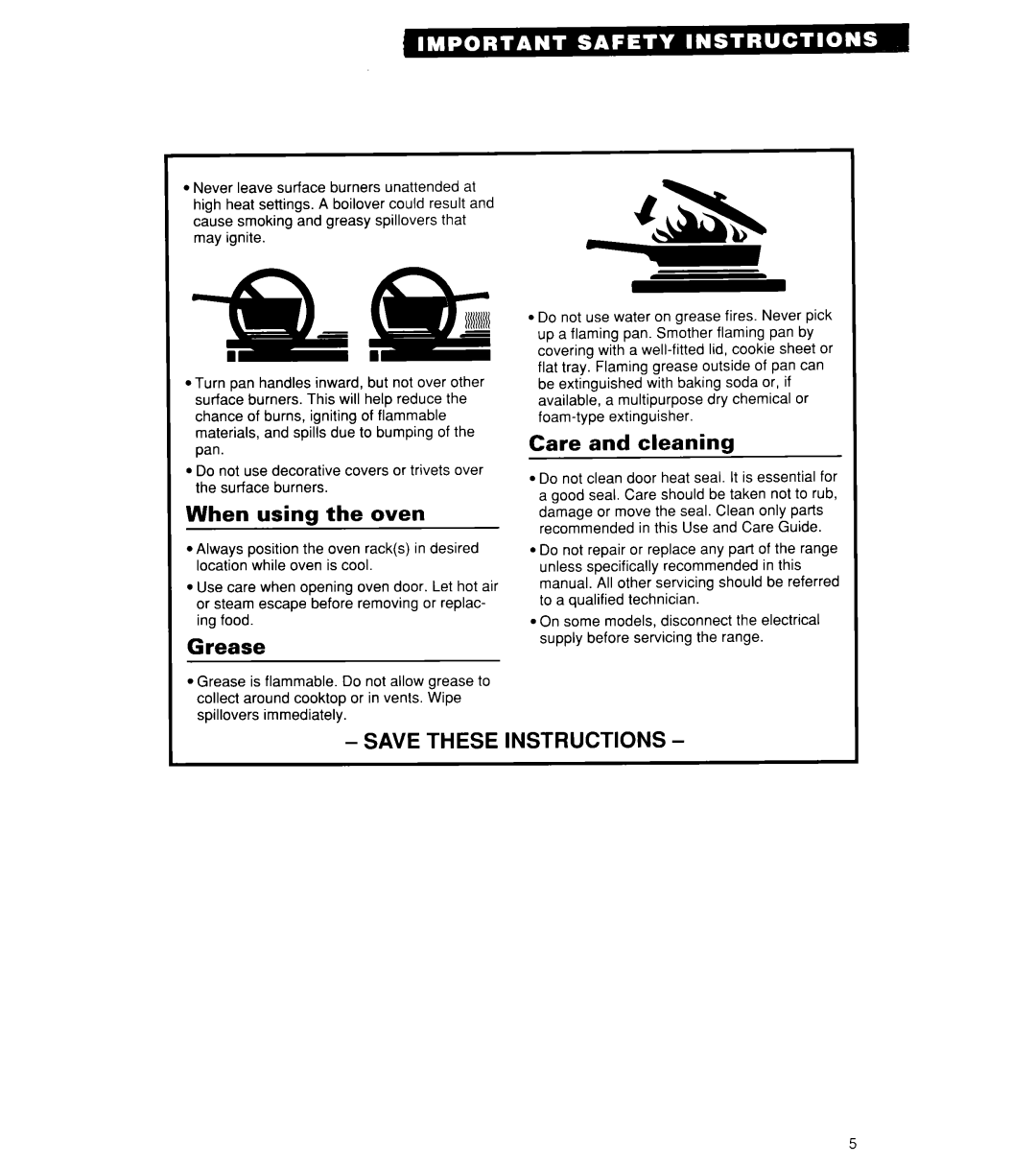 Whirlpool SF304BSY, SF302BSY/BEY, SF3000SY/EY important safety instructions When using the oven, Grease, Care and cleaning 