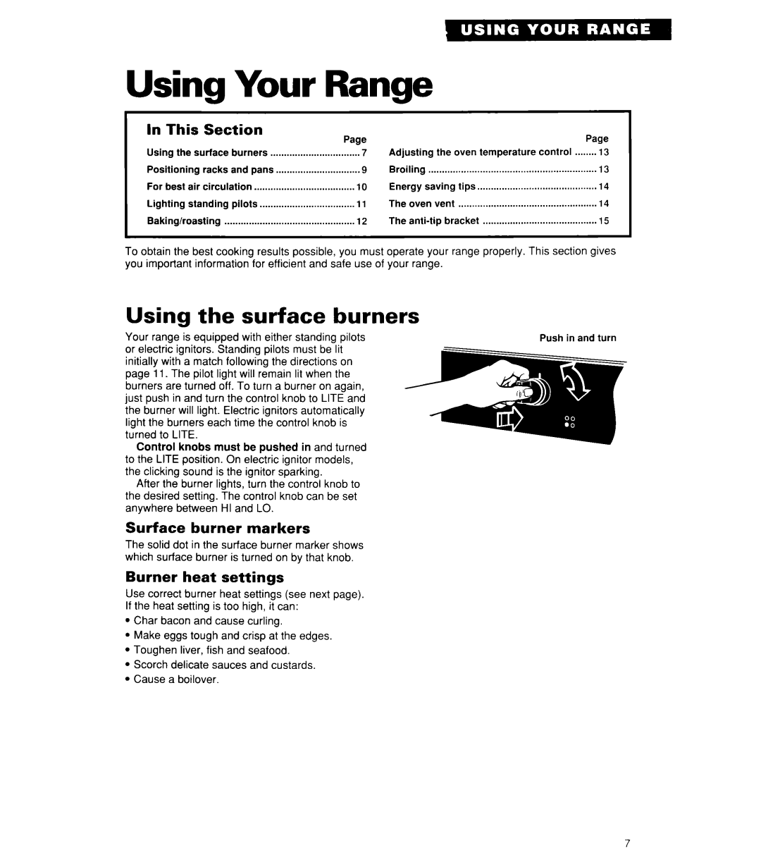 Whirlpool SF3000SY/EY, SF302BSY/BEY, SF304BSY important safety instructions Using Your Range, surface, burners 