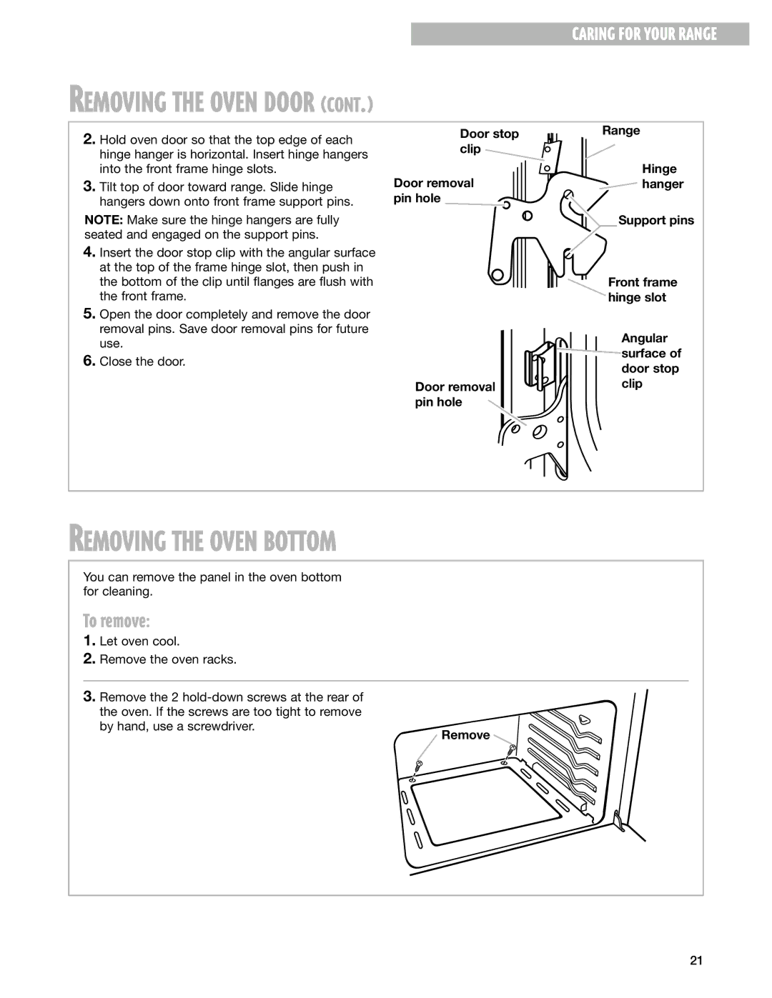 Whirlpool SF310BEG warranty Removing the Oven Bottom, Remove 