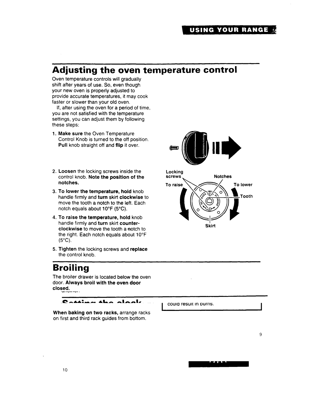 Whirlpool SF312PEW important safety instructions Adjusting the oven temperature, Broiling, Control 