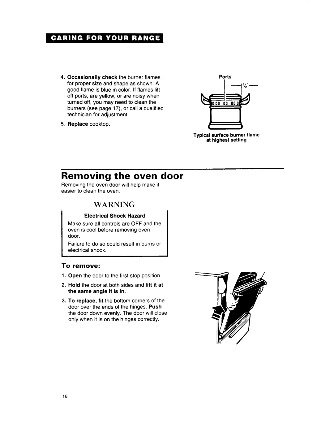 Whirlpool SF312PEW important safety instructions Removing the oven door, To remove 