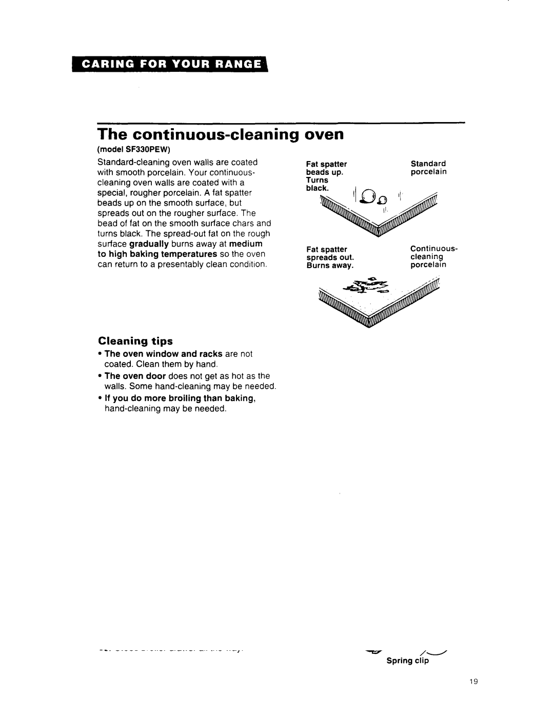 Whirlpool SF312PEW important safety instructions Continuous-cleaning, Oven, Cleaning tips 