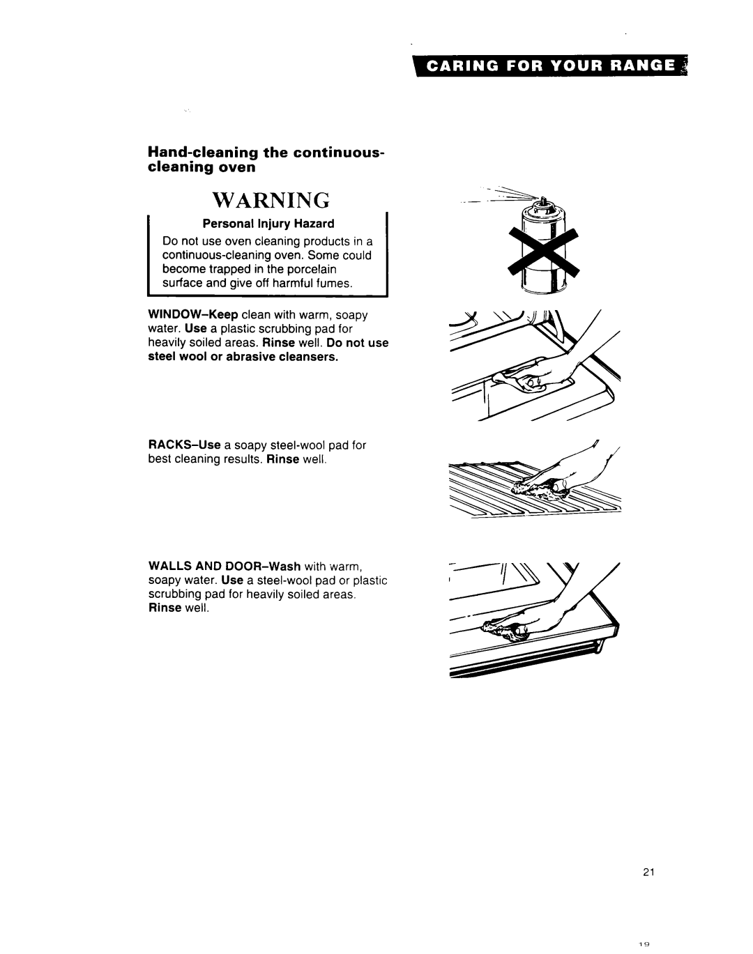 Whirlpool SF312PEW important safety instructions Hand-cleaning the continuous- cleaning oven 