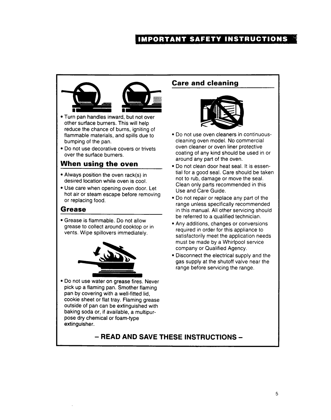 Whirlpool SF312PEW important safety instructions Read and Save These Instructions 