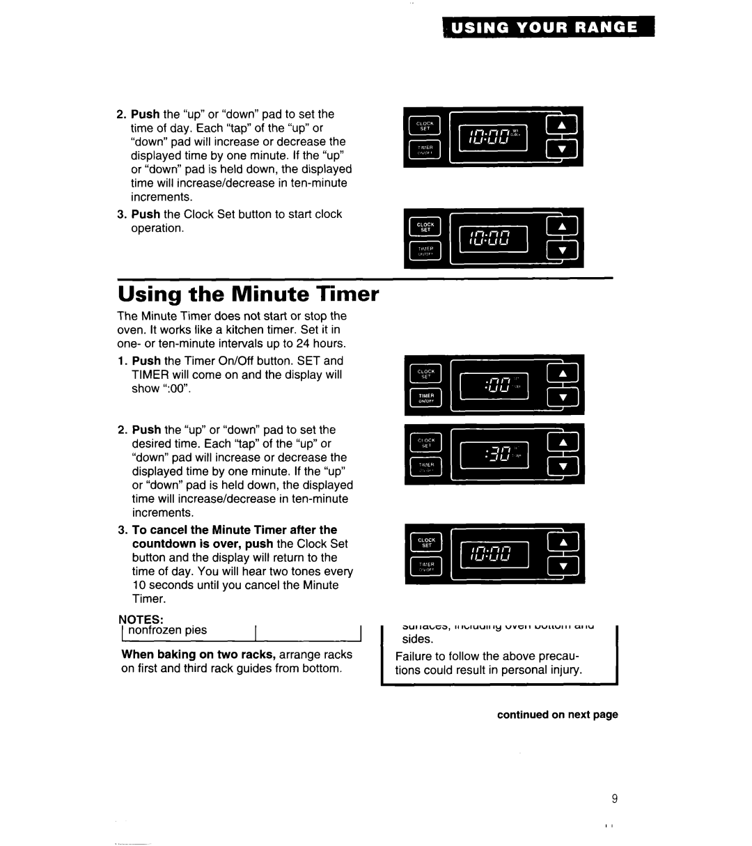 Whirlpool SF314PEA manual Using the Minute Timer 