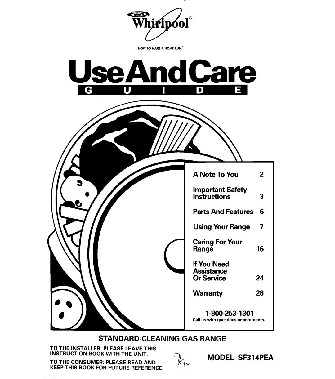 Whirlpool SF314PEA manual UseAndCare 