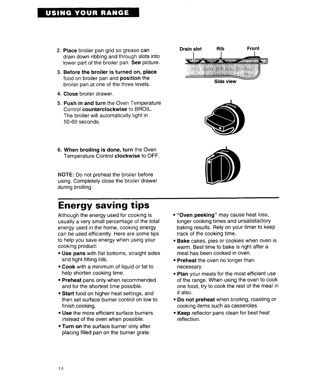 Whirlpool SF314PEA manual Energy saving tips 