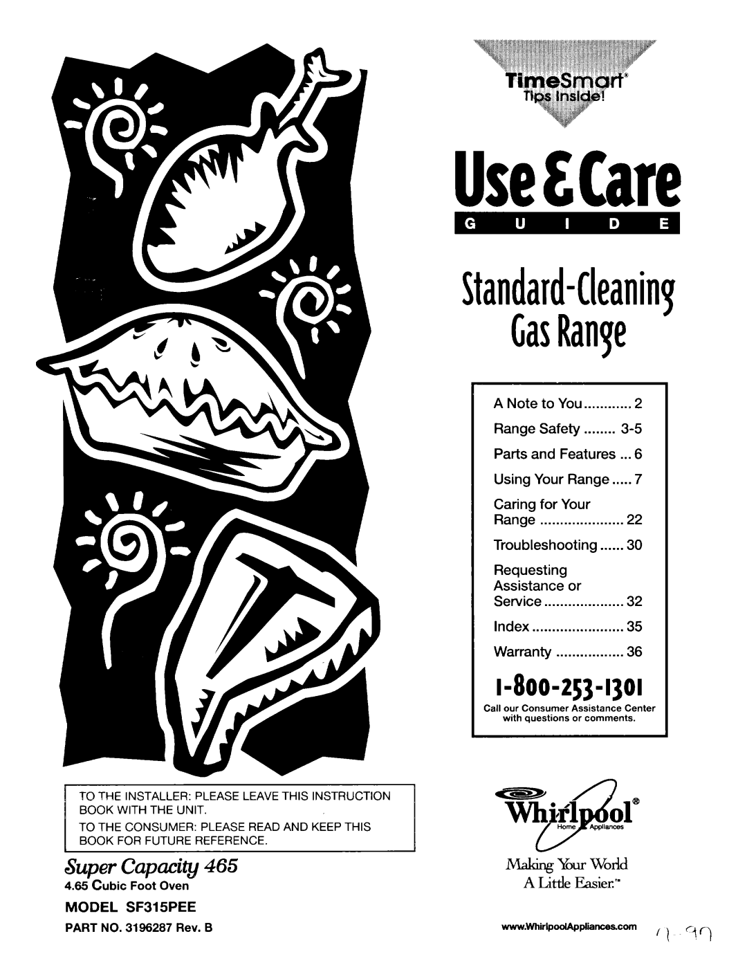 Whirlpool SF315PEE warranty Use&Care 