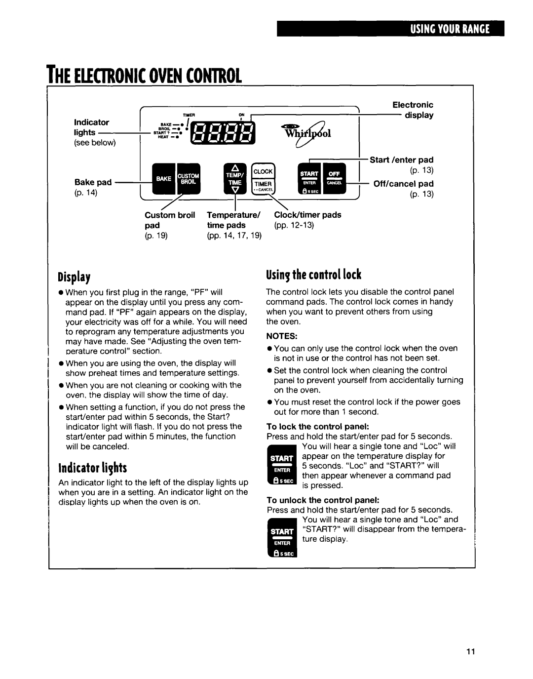 Whirlpool SF315PEE warranty KEElKIRONICOVENCONTROLI, Display, Indicatorlights, Usingthecontrollock 