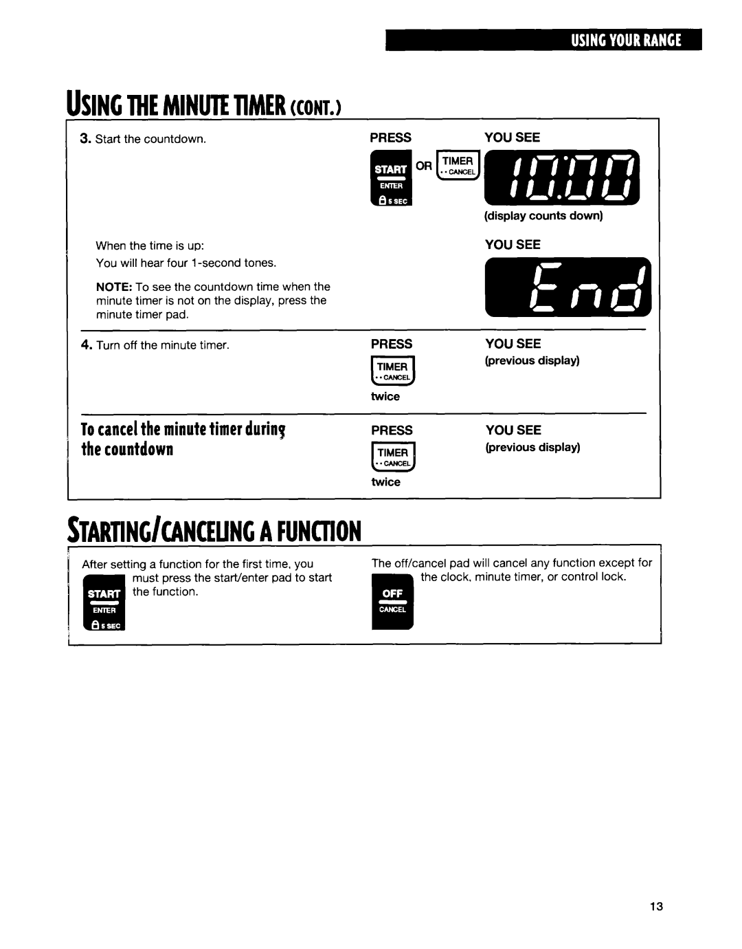 Whirlpool SF315PEE warranty ISINGMEMINIJIEllMERCONT.1, Startinc~Can~Uncfunction 