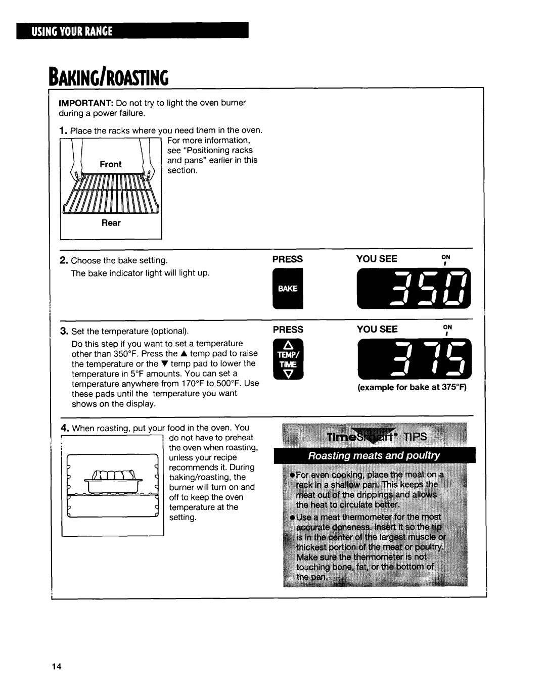 Whirlpool SF315PEE warranty Example for bake at 375F 