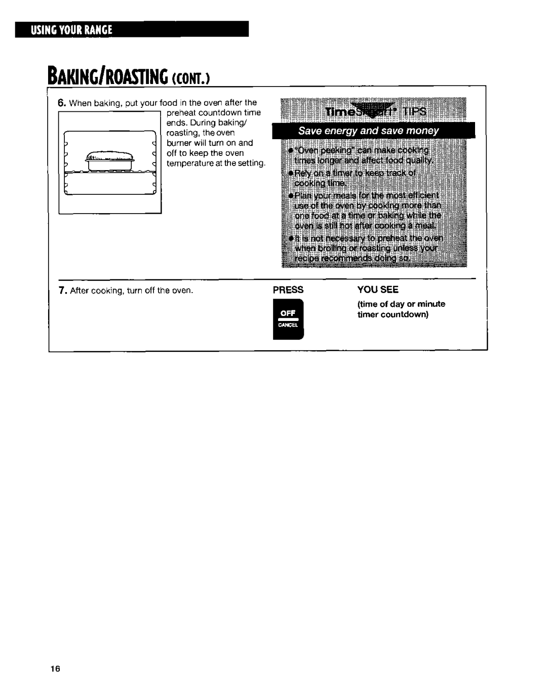 Whirlpool SF315PEE warranty Time of day or minute 